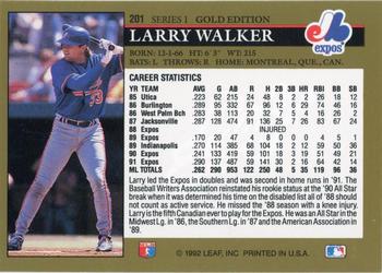 1992 Leaf - Black Gold #201 Larry Walker Back