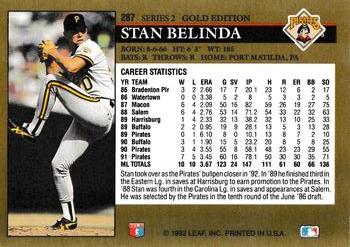 1992 Leaf - Black Gold #287 Stan Belinda Back