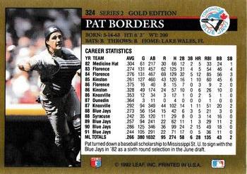1992 Leaf - Black Gold #324 Pat Borders Back
