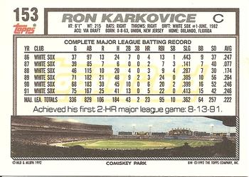 1992 Topps - Gold #153 Ron Karkovice Back