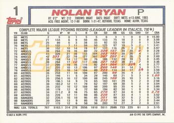 1992 Topps - Gold #1 Nolan Ryan Back