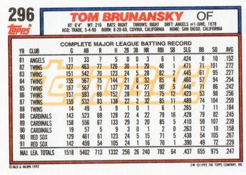 1992 Topps - Gold #296 Tom Brunansky Back