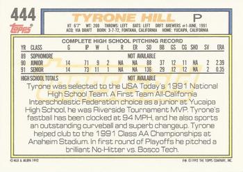 1992 Topps - Gold #444 Tyrone Hill Back