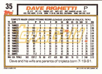 1992 Topps - Gold #35 Dave Righetti Back
