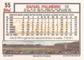 1992 Topps - Gold #55 Rafael Palmeiro Back