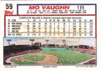 1992 Topps - Gold #59 Mo Vaughn Back