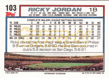 1992 Topps - Gold #103 Ricky Jordan Back