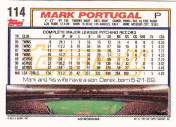 1992 Topps - Gold #114 Mark Portugal Back
