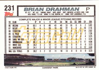 1992 Topps - Gold #231 Brian Drahman Back