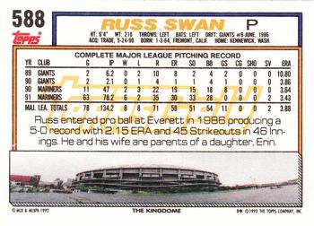 1992 Topps - Gold #588 Russ Swan Back