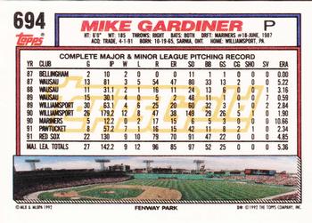 1992 Topps - Gold #694 Mike Gardiner Back