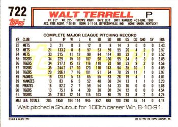 1992 Topps - Gold #722 Walt Terrell Back