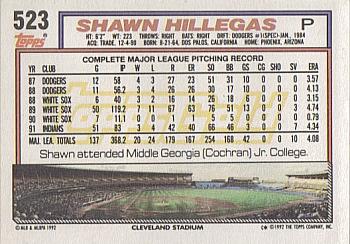 1992 Topps - Gold #523 Shawn Hillegas Back