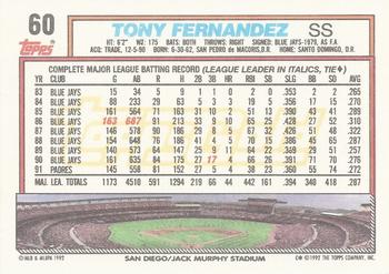 1992 Topps - Gold #60 Tony Fernandez Back