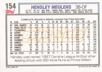 1992 Topps - Gold Winners #154 Hensley Meulens Back