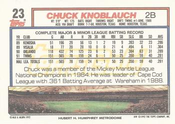 1992 Topps - Gold Winners #23 Chuck Knoblauch Back