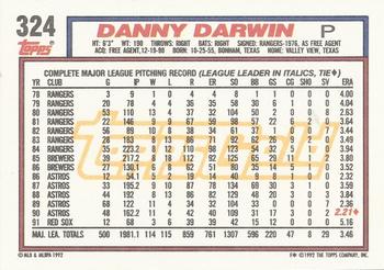 1992 Topps - Gold Winners #324 Danny Darwin Back