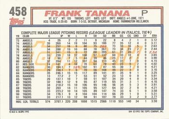 1992 Topps - Gold Winners #458 Frank Tanana Back