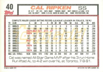 1992 Topps - Gold Winners #40 Cal Ripken Back