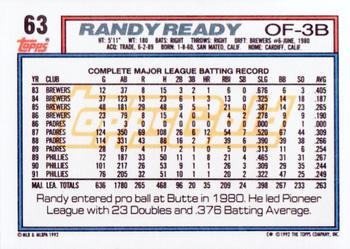 1992 Topps - Gold Winners #63 Randy Ready Back