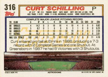 1992 Topps - Gold Winners #316 Curt Schilling Back
