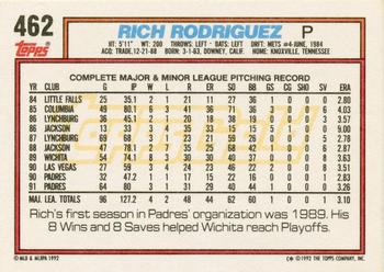 1992 Topps - Gold Winners #462 Rich Rodriguez Back