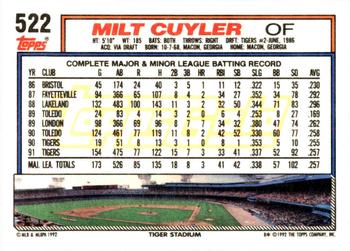 1992 Topps - Gold Winners #522 Milt Cuyler Back