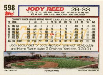 1992 Topps - Gold Winners #598 Jody Reed Back