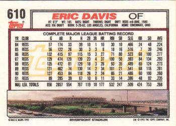 1992 Topps - Gold Winners #610 Eric Davis Back