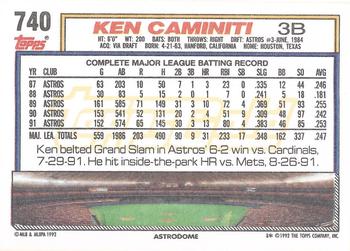 1992 Topps - Gold Winners #740 Ken Caminiti Back