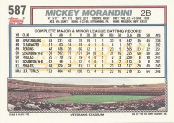 1992 Topps - Gold Winners #587 Mickey Morandini Back