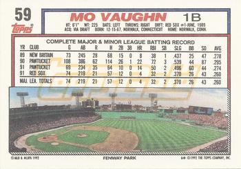 1992 Topps - Gold Winners #59 Mo Vaughn Back