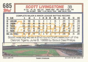 1992 Topps - Gold Winners #685 Scott Livingstone Back