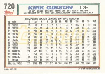 1992 Topps - Gold Winners #720 Kirk Gibson Back