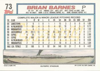 1992 Topps - Gold Winners #73 Brian Barnes Back