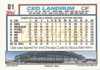 1992 Topps - Gold Winners #81 Ced Landrum Back