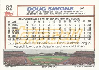 1992 Topps - Gold Winners #82 Doug Simons Back