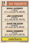 1992 Topps Micro #58 Brad Ausmus / Jim Campanis / Dave Nilsson / Doug Robbins Back