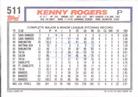 1992 Topps Micro #511 Kenny Rogers Back