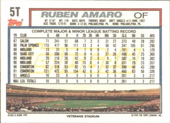 1992 Topps Traded - Gold #5T Ruben Amaro Back