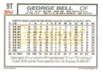 1992 Topps Traded - Gold #9T George Bell Back