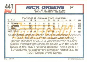 1992 Topps Traded - Gold #44T Rick Greene Back