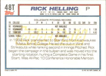 1992 Topps Traded - Gold #48T Rick Helling Back