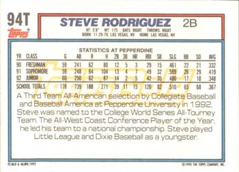 1992 Topps Traded - Gold #94T Steve Rodriguez Back