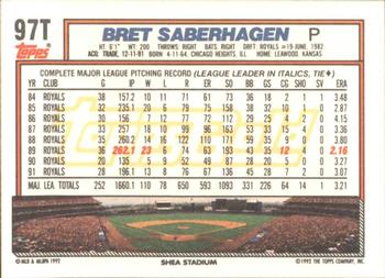 1992 Topps Traded - Gold #97T Bret Saberhagen Back