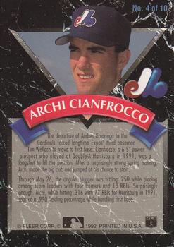 1992 Ultra - All-Rookie Team #4 Archi Cianfrocco Back
