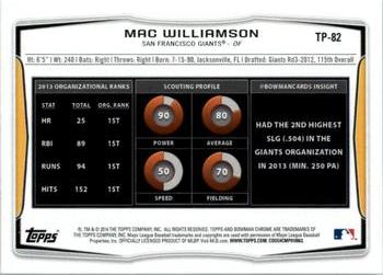 2014 Bowman Draft - Top Prospects #TP-82 Mac Williamson Back
