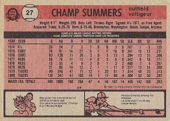 1981 O-Pee-Chee - Gray Back #27 Champ Summers Back