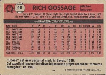 1981 O-Pee-Chee - Gray Back #48 Rich Gossage Back