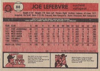1981 O-Pee-Chee - Gray Back #88 Joe Lefebvre Back